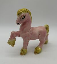 Vintage Pink Ceramic Horse With Blond hair & Gold Accents 5.5” Figurine picture