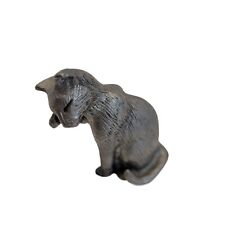 Vintage Miniature Pewter Sitting Grooming Cat Kitten Signed Figurine Heavy 7 oz picture