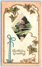 Vintage Postcard 1910 Happy Birthday Greetings Card House Watermill Stream picture