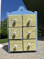 Antique Style Painting Blue Yellow Wooden Spice Rack Cabinet6Drawers Wall Hang picture