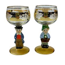 PAIR (2) - Vintage Goebel Hummel Figurine Cordial Wine Glasses With Gold Gilding picture