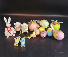 Vintage Miniature Wooden Easter Tree Ornaments Rabbits Eggs Birds Duck Lot of 15 picture