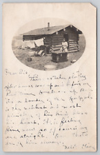 Teacher Outside Newly Built Log Cabin School Winnett Montana 1914 RPPC - Posted picture