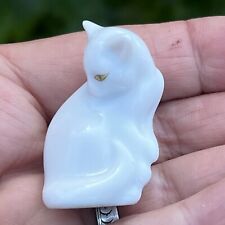 Vtg HEREND Fine Porcelain Tiny Grooming White Cat Figurine Hungary picture