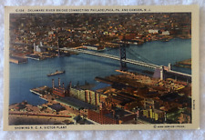 Delaware River Bridge to Philadelphia PA Camden NJ City Boat Postcard, post 1952 picture
