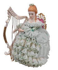 Muller Volkstedt Irish Dresden Lace Lady Playing Harp Figurine picture