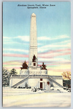 Original Old Vintage Outdoor Postcard Abraham Lincoln Tomb Winter Springfield IL picture