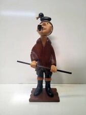 Rare Vintage Romer Hand Crafted Wooden Figurine Hunter Man w/ Bird, Pipe & Rifle picture