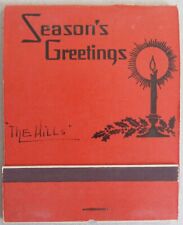 SEASON'S GREETINGS~GIANT LARGE FEATURE MATCHBOOK~CANDLE~LADY HANGING WREATH~FINE picture
