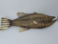 Vintage Handcarved Driftwood Fish With Metal Fins Sculpture picture