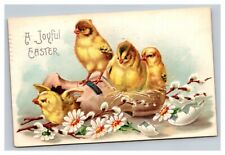 Vintage 1909 International Art Easter Postcard Cute Chicks Wood Shoe Flowers picture