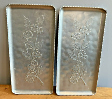 Vintage Embossed Aluminum Rectangular Tray Dogwood Flower Branch 11x5.5 Unsigned picture