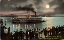 Postcard Moonlight Scene on the Illinois River in Peoria, Illinois picture