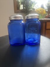 Vintage Style Cobalt Blue Glass Salt &  Pepper Shakers Rectangle Square Embossed picture