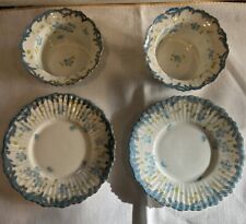 Set of 2 Antique Saxe Ramekins Custard Cups Saucers Underplate Blue Flowers picture
