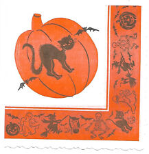 Vintage Crepe Paper Halloween Napkin ~ Jack O' Lantern, Black Cat ~ Pakay Brand picture