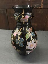 Vintage Antique Victorian Large Black Floral Flower Bristol Vase picture