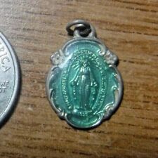 Vintage Chapel Catholic Miraculous Medal, Sterling Silver, Green Enamel #115 picture