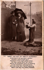 Won't You Buy My Pretty Flowers? Sad Beggar Girl Poem 1907 RPPC Postcard picture