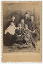 Antique c1880s Cabinet Card Beautiful Family of Seven Man Mustache Boys Girls picture
