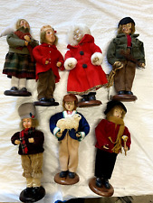 Set of 6 Vintage Christmas Carolers Set Wood Base Holiday Dolls Figures picture
