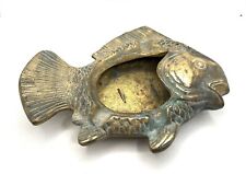 Vintage Mid Century Bronze Solid Brass Fish Ashtray Figurine Incense Burner picture