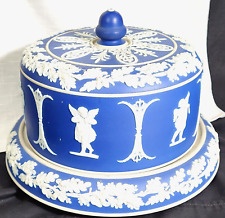 ANTIQUE DUDSON, WEDGWOOD STYLE, DARK BLUE JASPERWARE CAKE PLATE/CHEESE DOME picture
