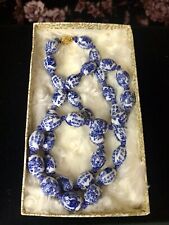 Vintage Chinese Porcelain Hand Painted Individually Knotted Bead Necklace 28” picture