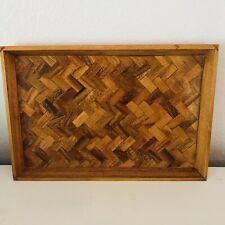 Vintage Herringbone Parquet Wood Tray 12.75 x 8.75 Geometric Mid Century Modern picture