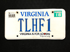 2018 Virginia Raised Letter License Plate TLHF1 ....... PERSONALIZED / VANITY picture