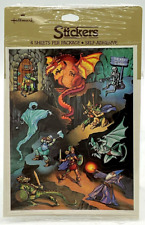 Vintage 1983 Hallmark Dragon Sticker Pack 4 Sheets Fantasy Elves Wizard Gargoyle picture