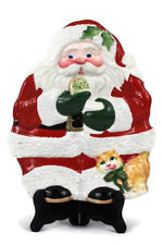 Fitz and Floyd Classics 2004 Santa & Cat Canape Cookie Candy Plate Dish 9 3/4