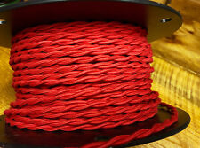 Red Cotton Cloth Covered Twisted Wire, Vintage Style Braided Lamp Power Cord USA picture