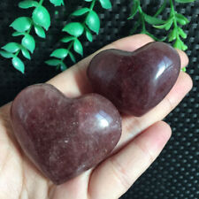 114g 2pcs Strawberry Quartz Heart Carving Stone Quartz Crystal Natural Healing picture