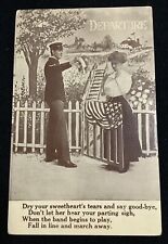Vintage Patriotic Postcard Recruited Off To War American Flag “Departure” picture