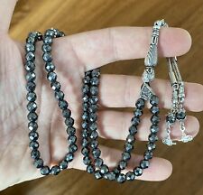 REAL  Hematite Stone (Star Cut) Islamic Prayer 99 beads Tasbih Misbaha Rosary 6m picture