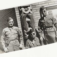 Vintage Snapshot Photo Three Men Military Uniform Sunglasses Camera Totem Pole picture