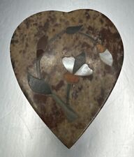 Vintage Inlayed Stone Heart  Shaped Trinket Box Made in India 3