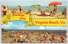 Virginia Beach Virginia~Beach Views~Sunbathers~Sun Umbrellas~1960s Postcard picture