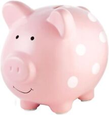 Pearhead Large Ceramic Piggy Bank, Ideal for Boys and Girls, Pink Polka Dot  picture