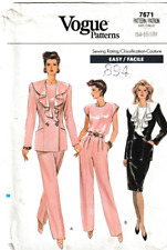 Vogue Pattern 7671 c1989, Ruffled Collar Jacket, Skirt, Pants +, Size 14-18, FF picture