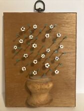 Vintage 1977 Pol-O-Craft Nail Art Daisy Flower Bouquet 10.5” x 8” Wood Plaque picture