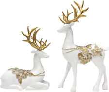 2 Pieces Elegant Christmas Reindeer Resin Statues for Home Decoration Sitting an picture