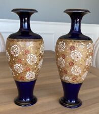 Antique Royal Doulton Vases - Cobalt Blue - Doulton & Slater Patent - Set of 2 picture