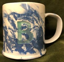 Anthropologie Marbled Monogram Coffee Tea Mug Blue White 