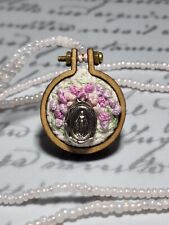Handmade Miraculous Medal Mary Embroidery Loop Mini Beaded Necklace  w/ Pendant  picture