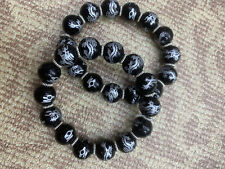 3 Pcs Tibetan Natural Black Agate Dzi  14mm Round *Dragon* Beads Bracelets picture