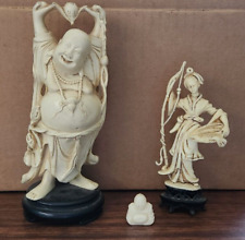 Vintage Asian statuary Happy Buddha Statue, Lady fisherman, pedestal  DISCOUNTED picture