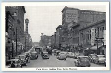 Butte Montana MT Postcard Park Street Looking West Cars Banks Stores Shops Scene picture