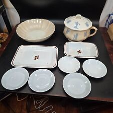 Lot of 10 piece Antique Ironstone jasperware chambers pot bowl tray saucers picture